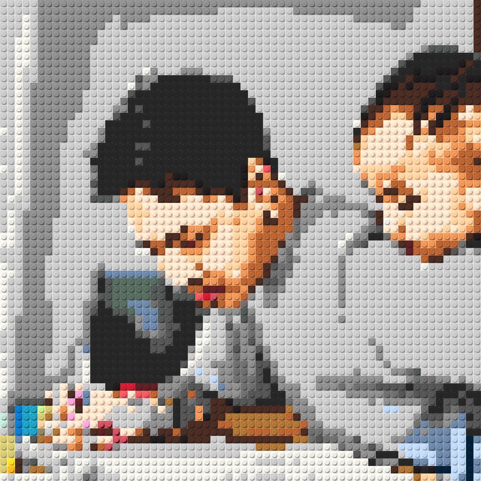 Custom brick art inspiration of a father working beside his child