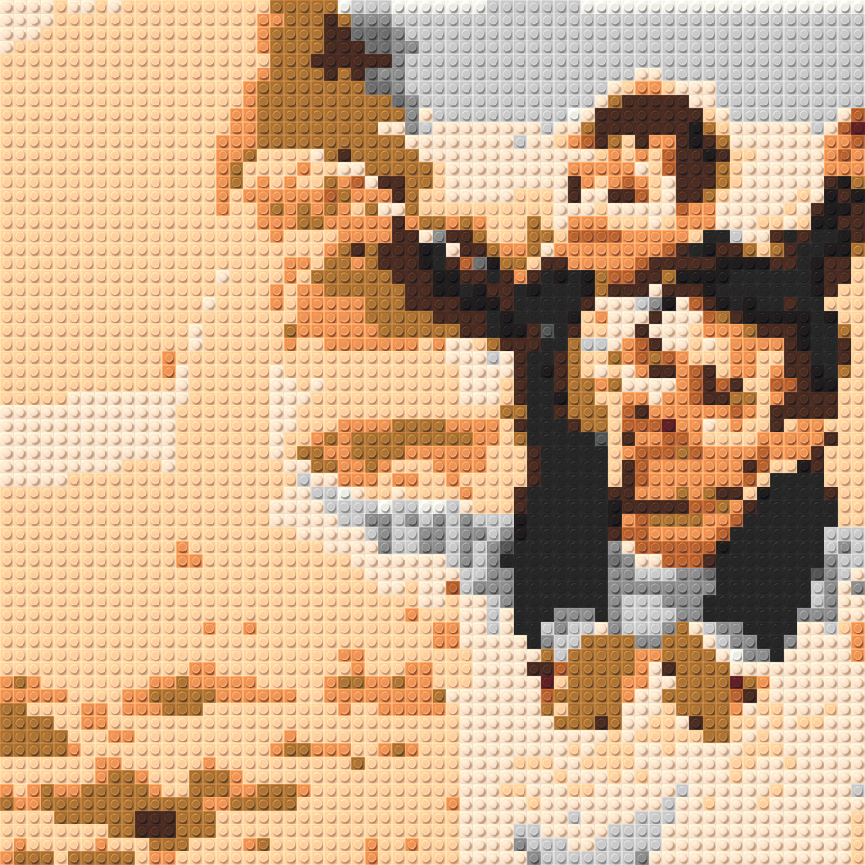 Square brick art inspiration of a father and child celebrating outdoors